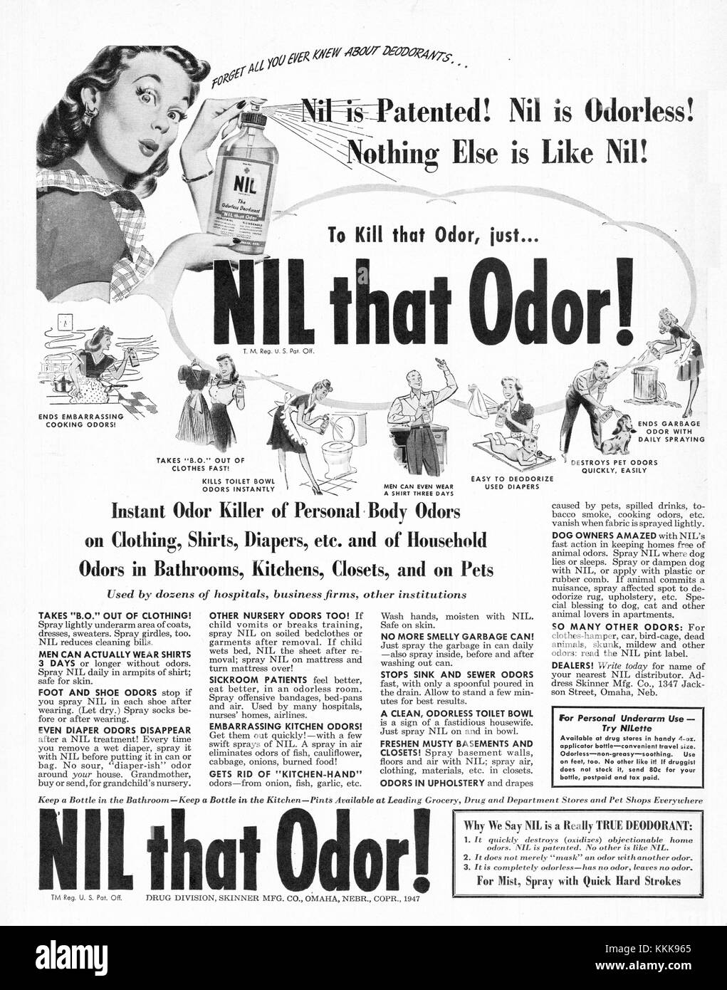 1947 Magazine américain annonce de tueur d'Odeur nul Banque D'Images