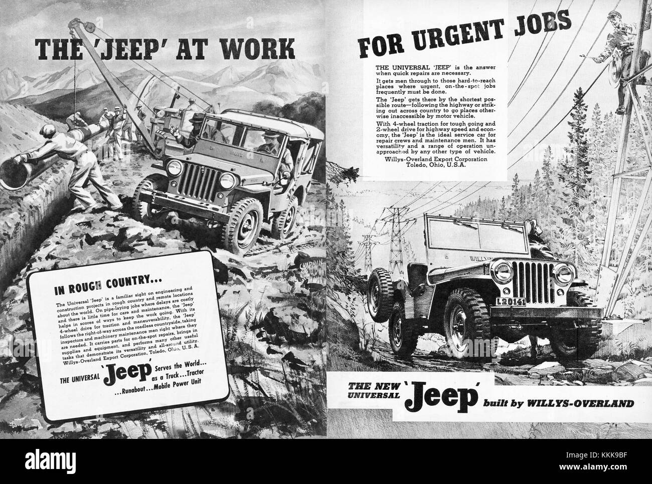 1947 Magazine américain annonce Jeep Banque D'Images