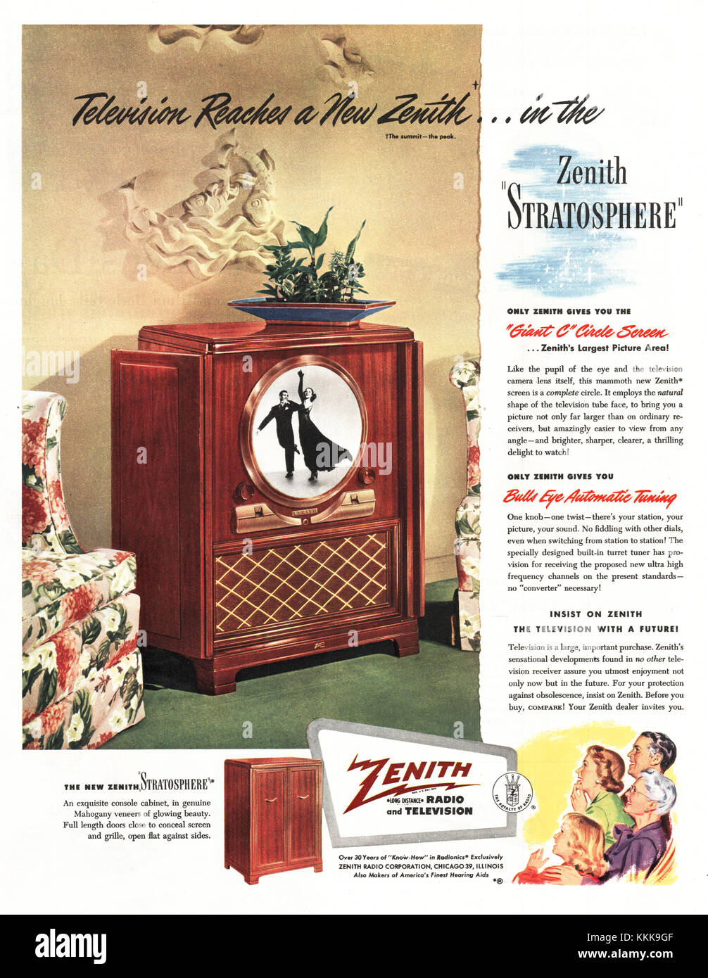 1949 magazine américain 'Zenith' La télévision Annonce tratosphere Banque D'Images