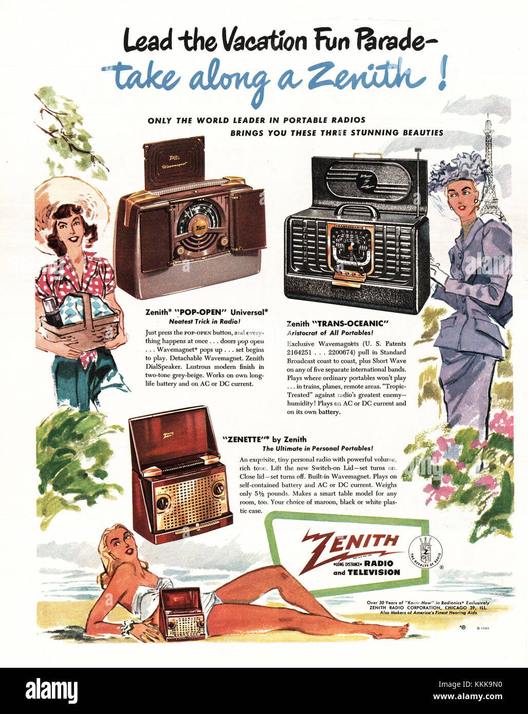 1949 Magazine américain Zenith Radio & Television Advert Banque D'Images
