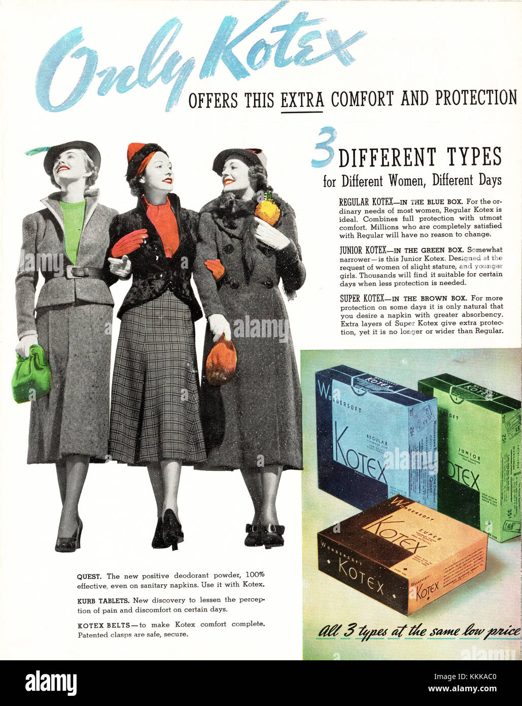 1937 Annonce Tampax Kotex américain Banque D'Images