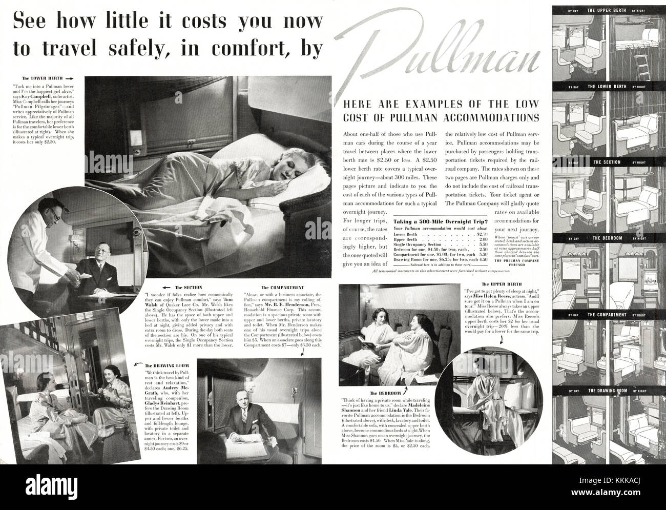 1937 Magazine américain annonce Train Pullman Banque D'Images