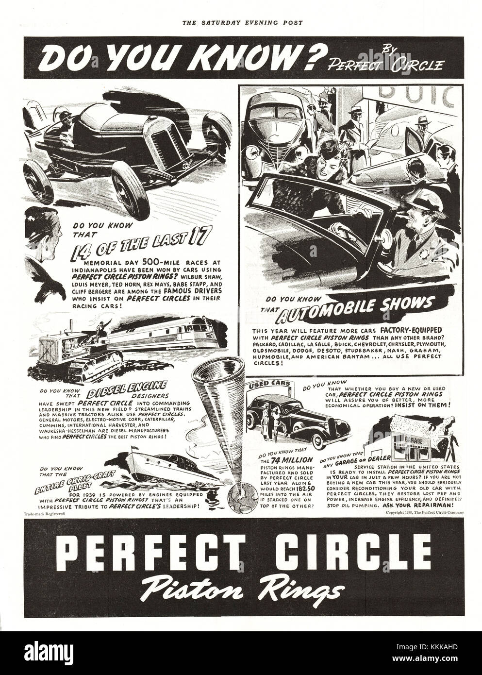 1938 Magazine américain RingsAdvert Piston cercle parfait Banque D'Images
