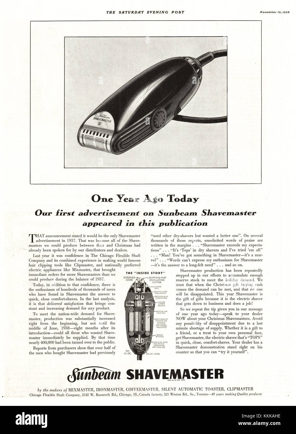 1938 Sunbeam magazine américain annonce Shavemaster Banque D'Images