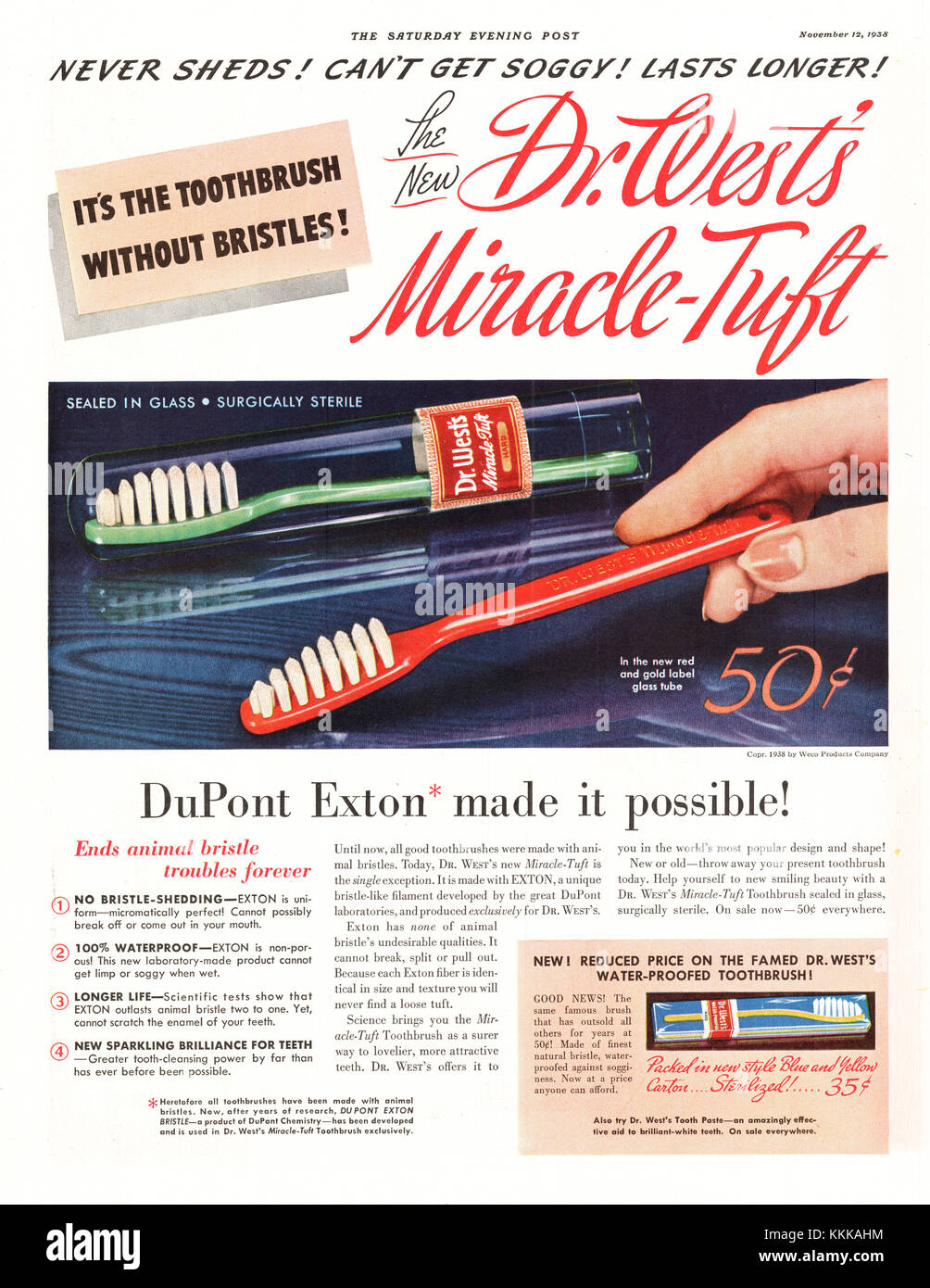 1938 Magazine AMÉRICAIN Le Dr. West annonce brosse à dents Banque D'Images