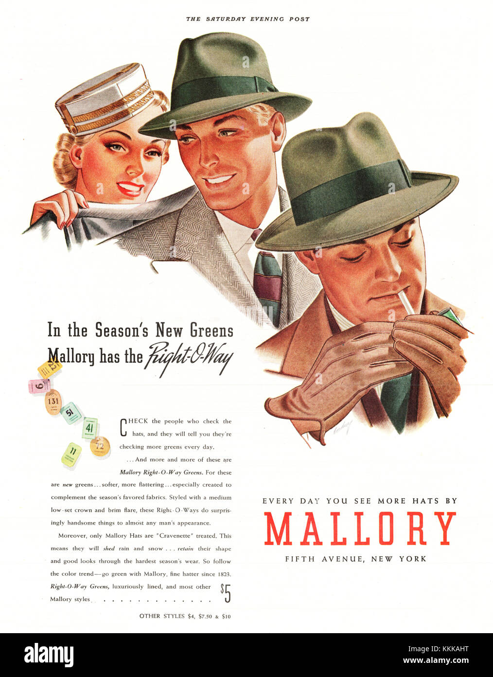 1938 Magazine américain Mallorie Hats Annonce Banque D'Images