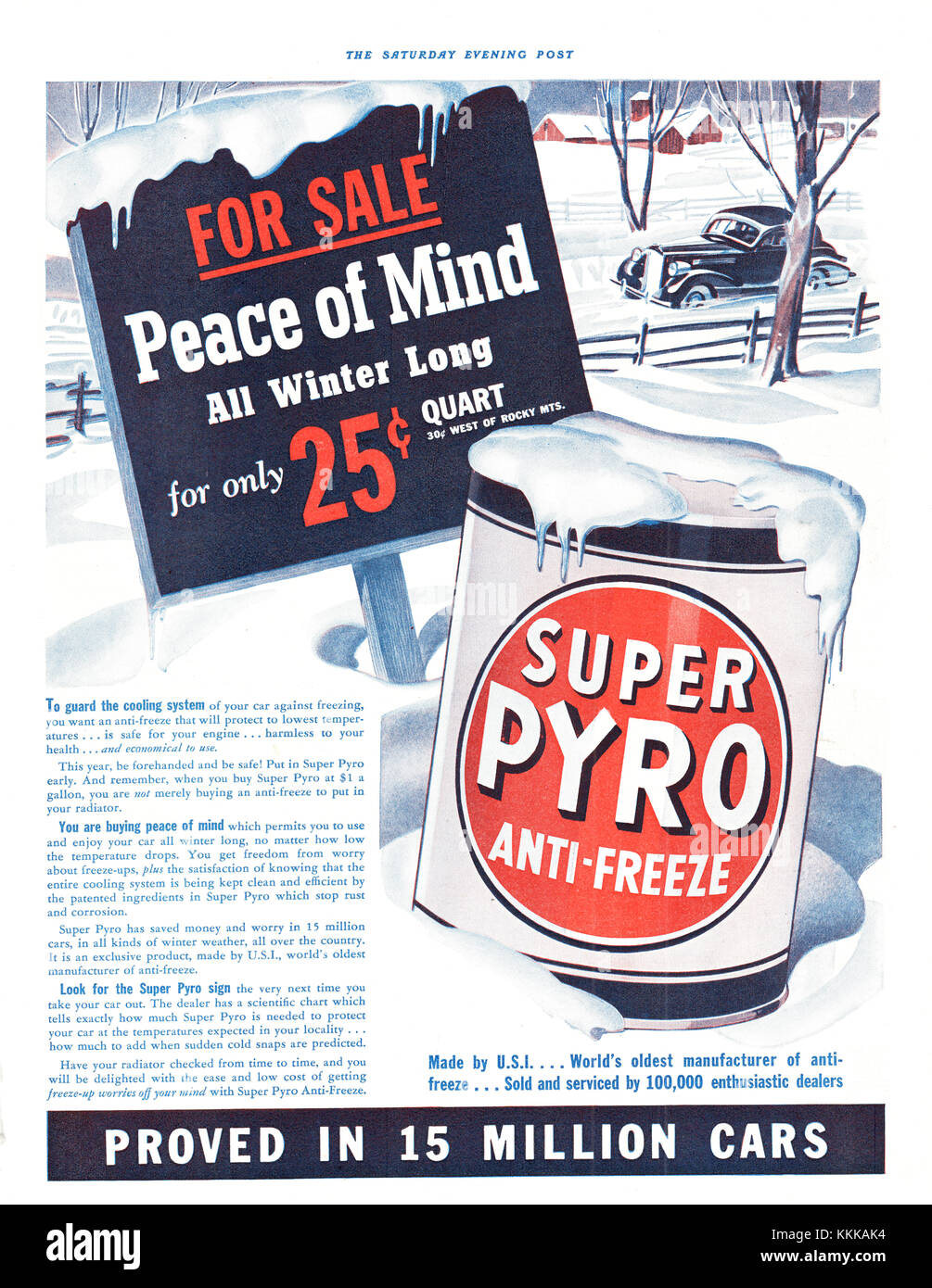 1938 Magazine américain Pyro Super annonce antigel Banque D'Images