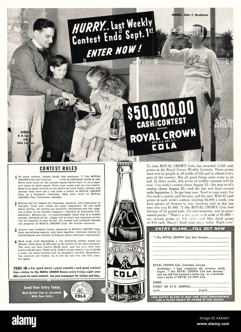 1938 Le magazine américain de la Couronne royale Cola Advert Banque D'Images