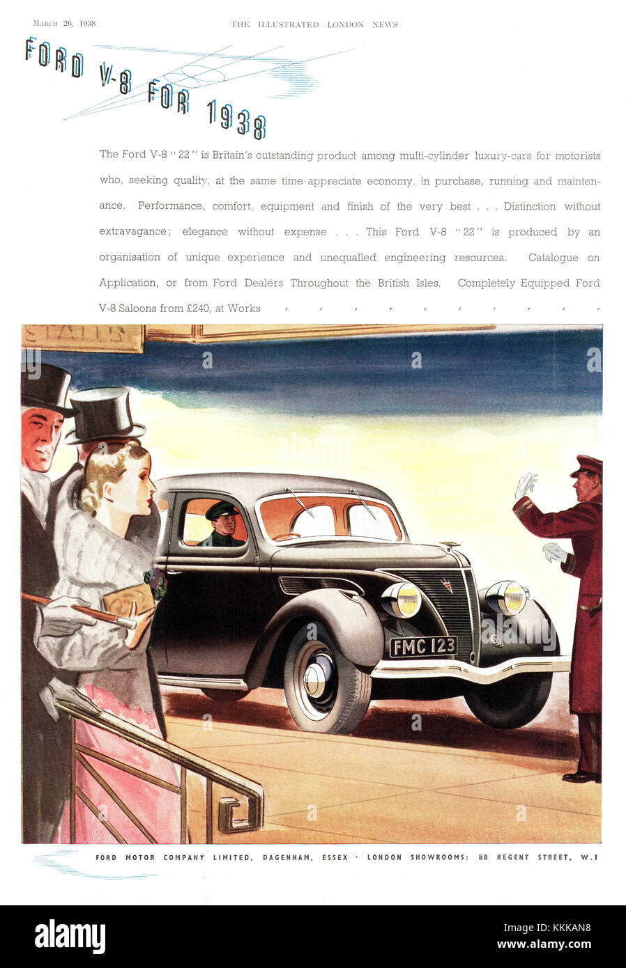 1938 Ford V-8 magazine britannique annonce Voiture Banque D'Images