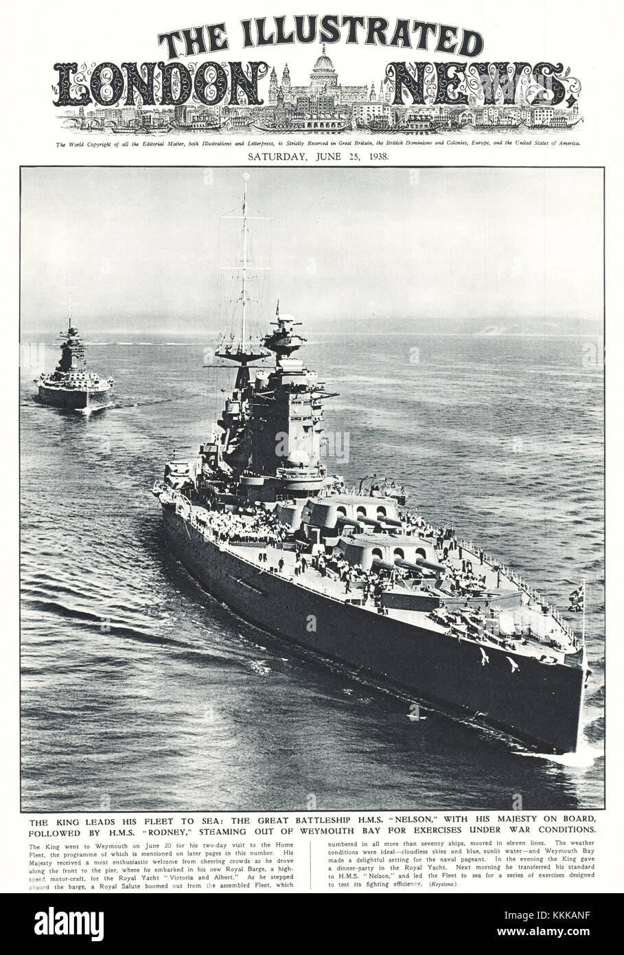 1938 UK Magazine Illustration cuirassé HMS Nelson & HMS Rodney Banque D'Images