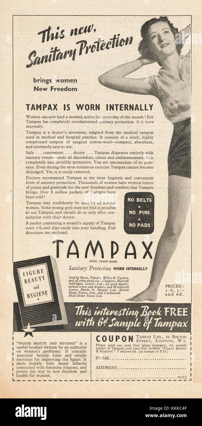 1938 Le magazine britannique annonce Tampax Banque D'Images