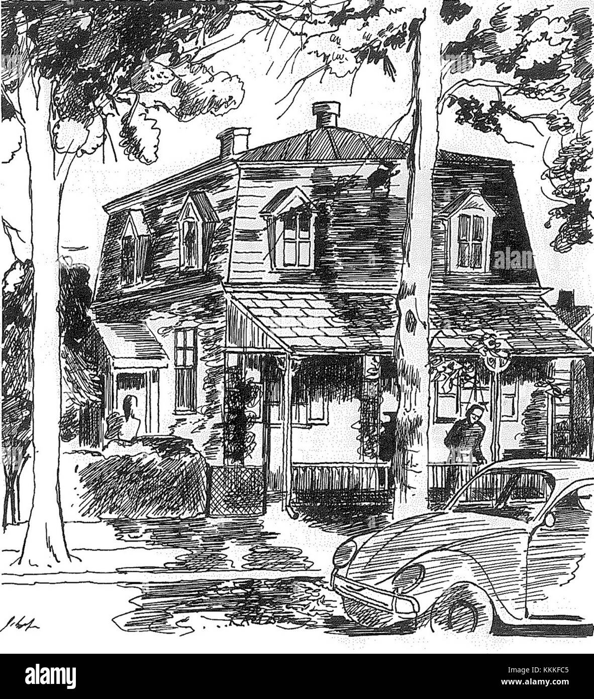 Cette image met en valeur la première école dans le cadre d'un hommage à son importance historique. Le bâtiment représente les fondations de l'éducation préscolaire et joue un rôle important dans l'histoire de la scolarisation. Banque D'Images