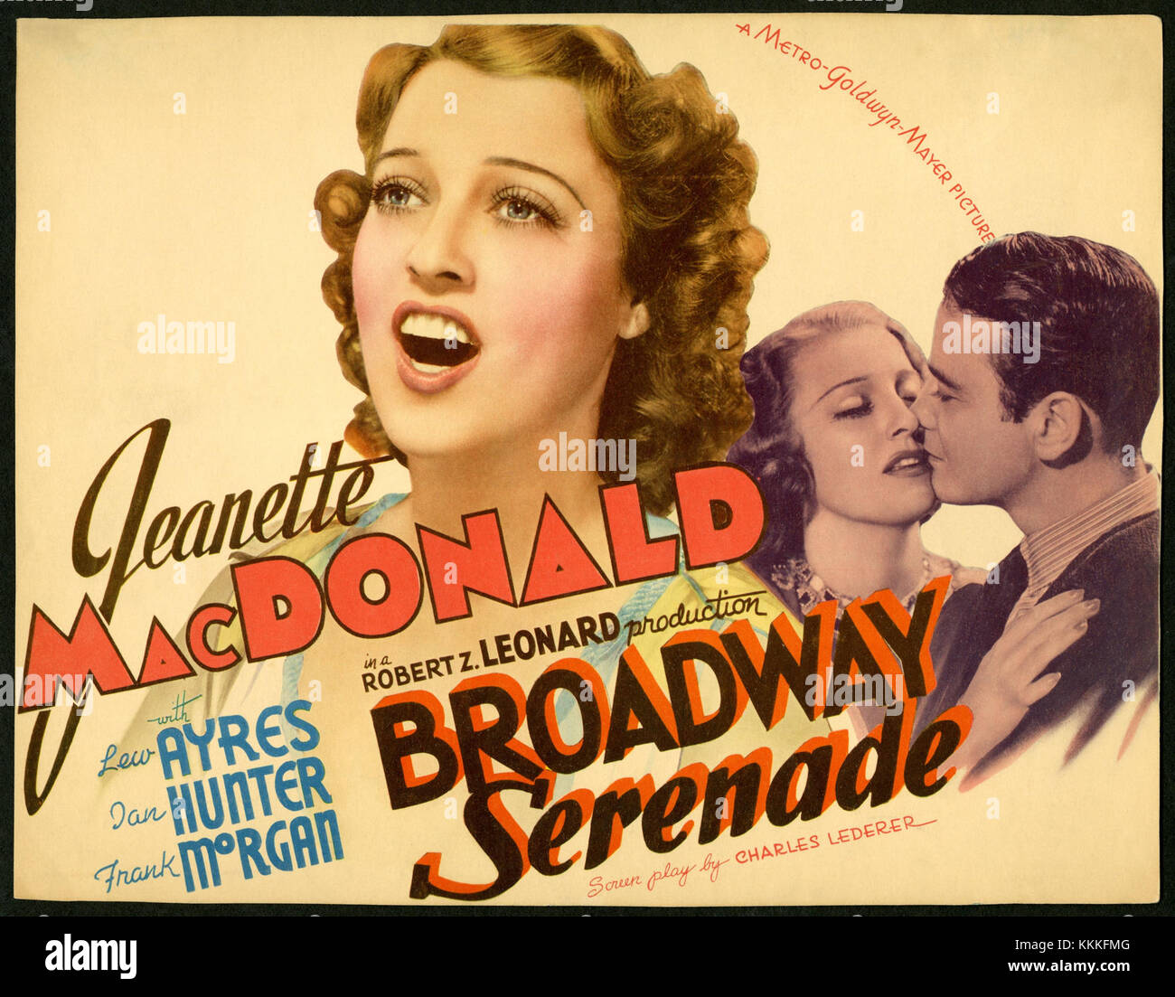 L'affiche de Broadway Serenade (1939), un film musical, met en valeur son casting dynamique et son design théâtral. Le film, qui se déroule dans le monde de Broadway, raconte une histoire d'amour et d'ambition dans le contexte de l'industrie de la scène et de la musique. Banque D'Images