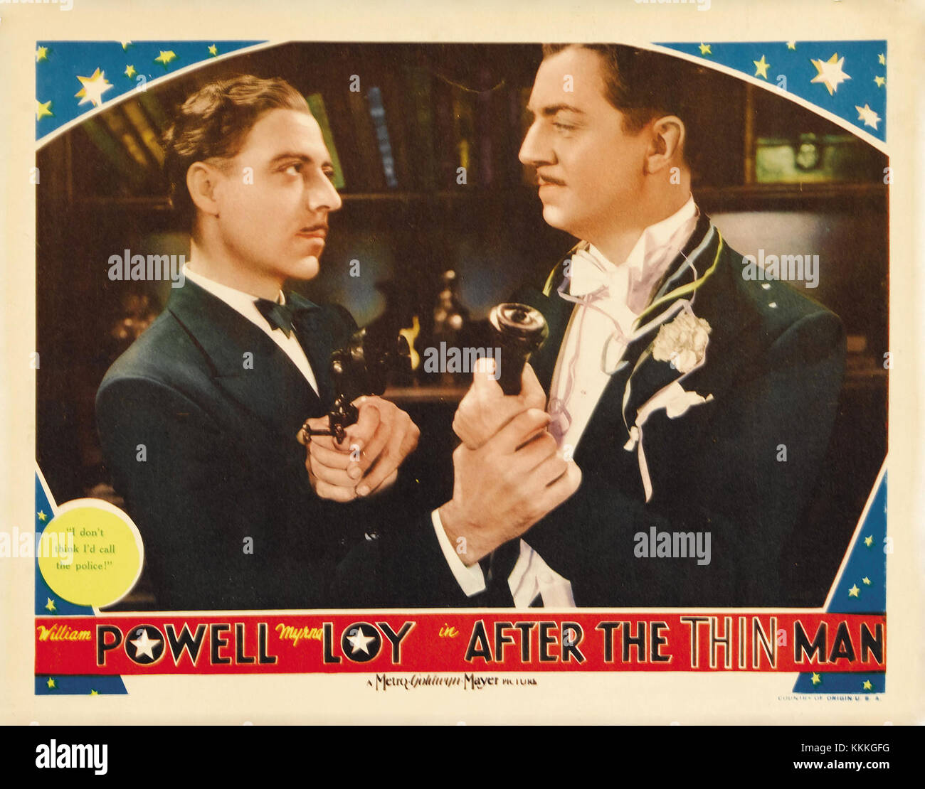 After the Thin Man est un film policier sorti en 1936 avec William Powell et Myrna Loy, poursuivant les aventures des détectives Nick et Nora Charles alors qu'ils résolvent un mystère complexe dans un cadre glamour. Banque D'Images
