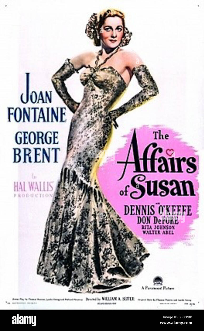 The Affairs of Susan est un film américain de 1945 réalisé par William A. Seiter. Le film met en vedette Joan Fontaine dans le rôle de Susan Dare, une femme qui a eu de multiples relations ratées et envisage maintenant le mariage. Le film explore les thèmes de l'amour, de l'engagement et de la croissance personnelle. Banque D'Images