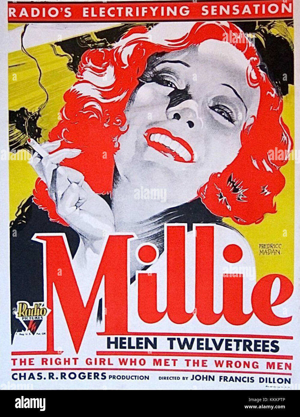 Cette affiche vintage de 1931 représente Millie, un personnage notable du théâtre américain du début du XXe siècle. L'affiche capture l'essence des performances animées, comiques et énergiques du spectacle, caractéristiques du style théâtral de l'époque. Banque D'Images