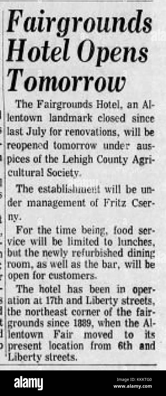 Le Fairgrounds Hotel d'Allentown, en Pennsylvanie, a subi une rénovation en février 1970, marquant un développement important dans l'histoire de l'hôtel et l'architecture locale. Banque D'Images