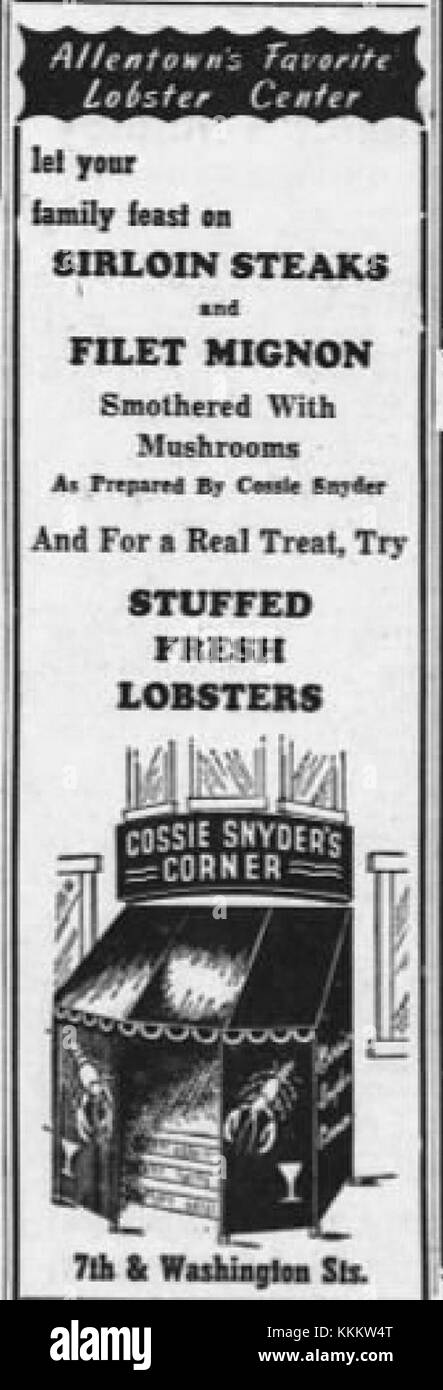 1947 - Cossie Snyder ad - 26 fév MC - PA Allentown Banque D'Images