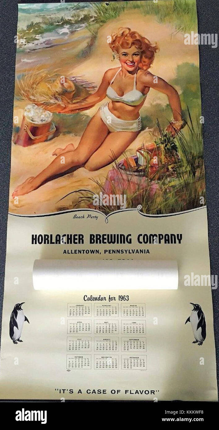 Le calendrier 1963 de la brasserie Horlacher d'Allentown, en Pennsylvanie, donne un aperçu de la commercialisation et de l'image de marque de la brasserie au cours de cette période. Il reflète la culture de l'industrie brassicole américaine au début des années 1960 Banque D'Images
