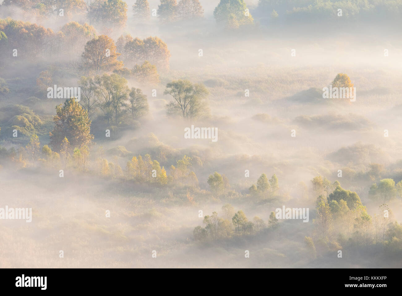 Brume sur la rivière Adda vu de Airuno au Santuario Madonna della Rocchetta, Airuno, Parc de l'Adda Nord, province de Lecco, Brianza, Lombardie, Italie Banque D'Images