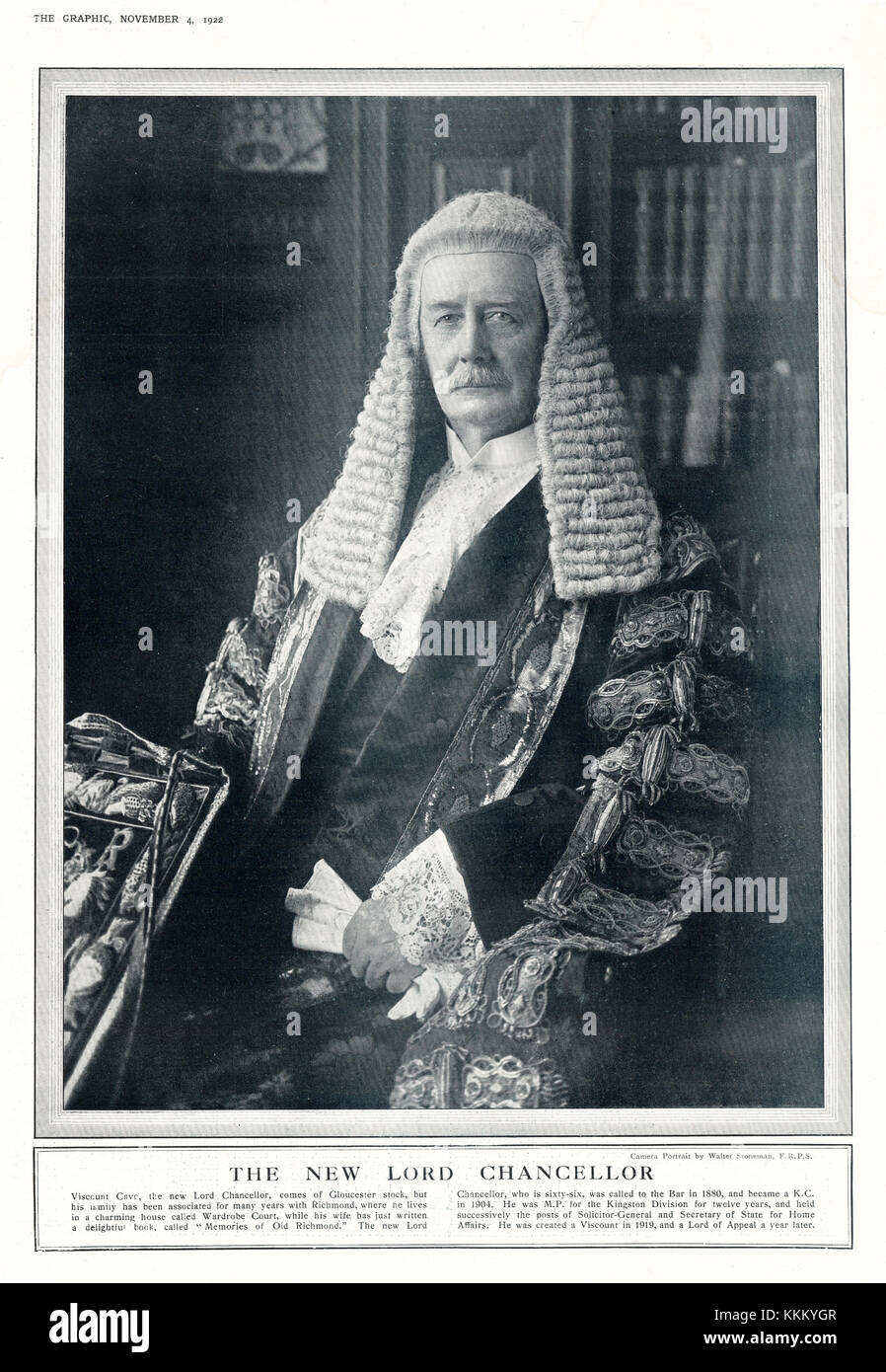 1922 Magazine britannique George Cave Lord Chancelier Annonce Banque D'Images