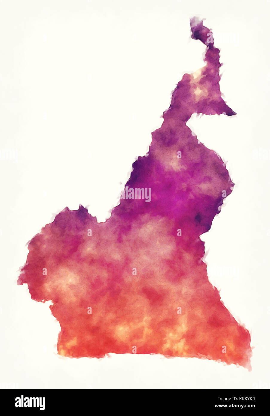 Carte aquarelle Cameroun devant un fond blanc Banque D'Images