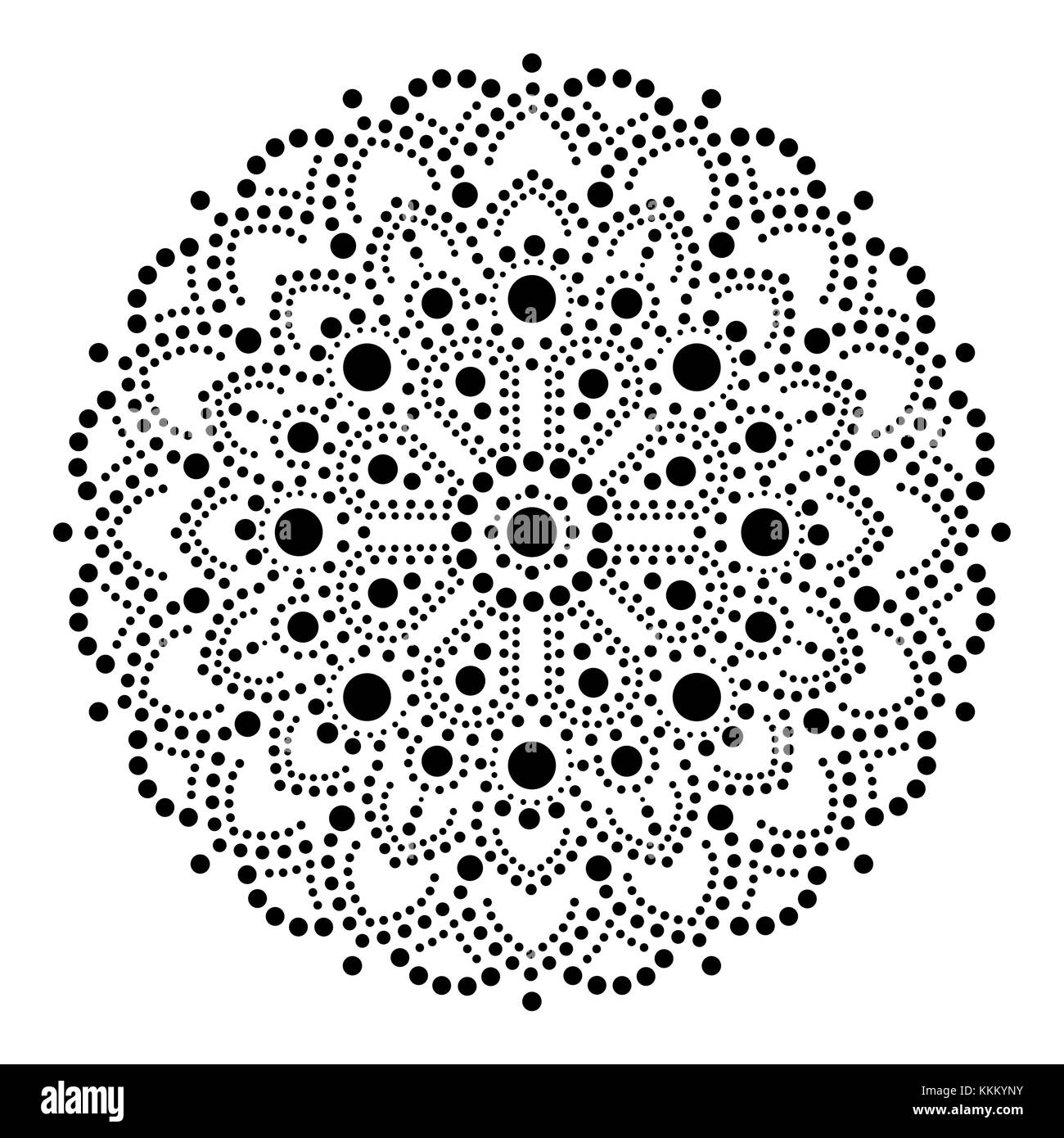 Aboriginal dot painting mandala, Australian Design ethnique tsigane, vector pattern dots en noir style ethnique Illustration de Vecteur