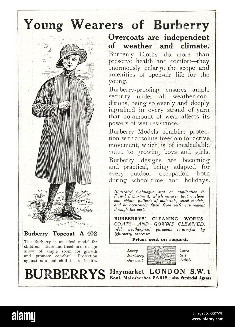 1919 Magazine BRITANNIQUE Burberrys annonce étanche Banque D'Images