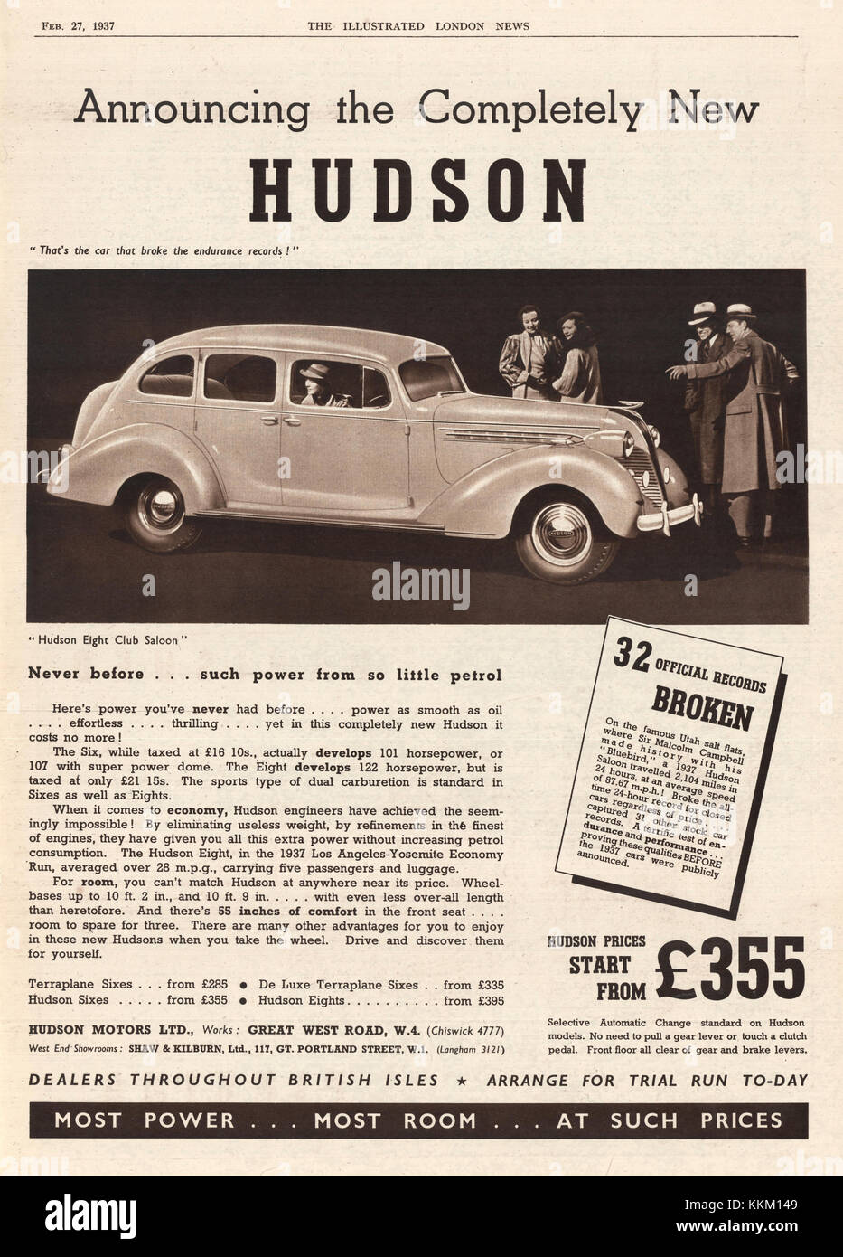 1937 Hudson annonce Voiture Magazine UK Banque D'Images