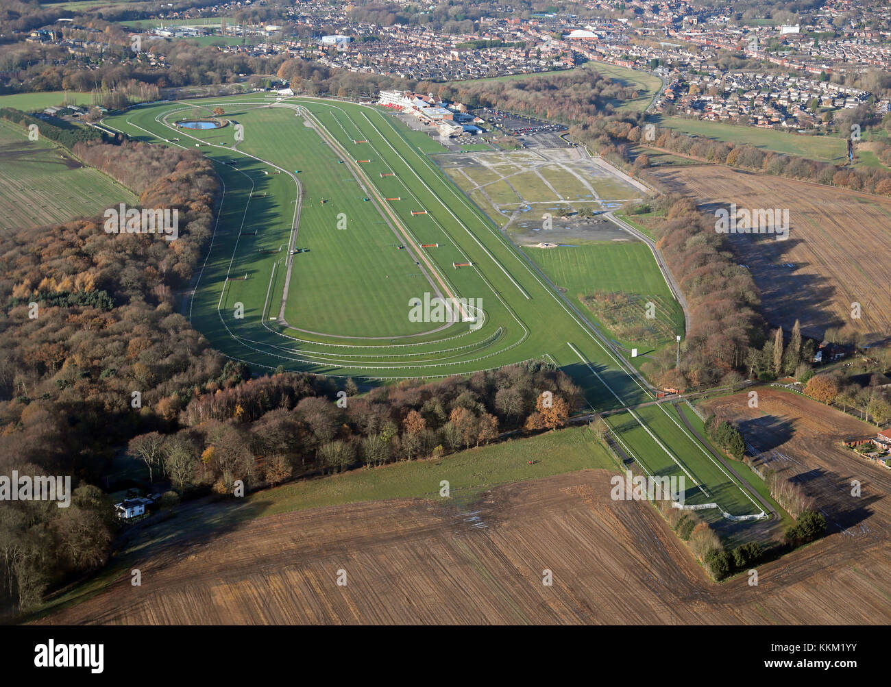 Vue aérienne de Haydock Park racecourse Banque D'Images
