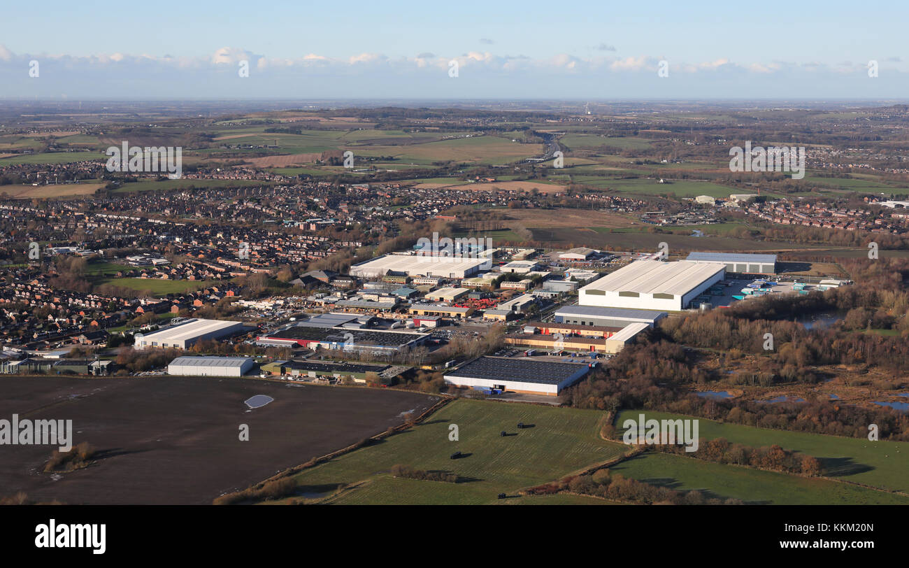 Vue aérienne d'une zone industrielle à Lockett Road, Ashton-in-Makerfield, Lancashire, UK Banque D'Images