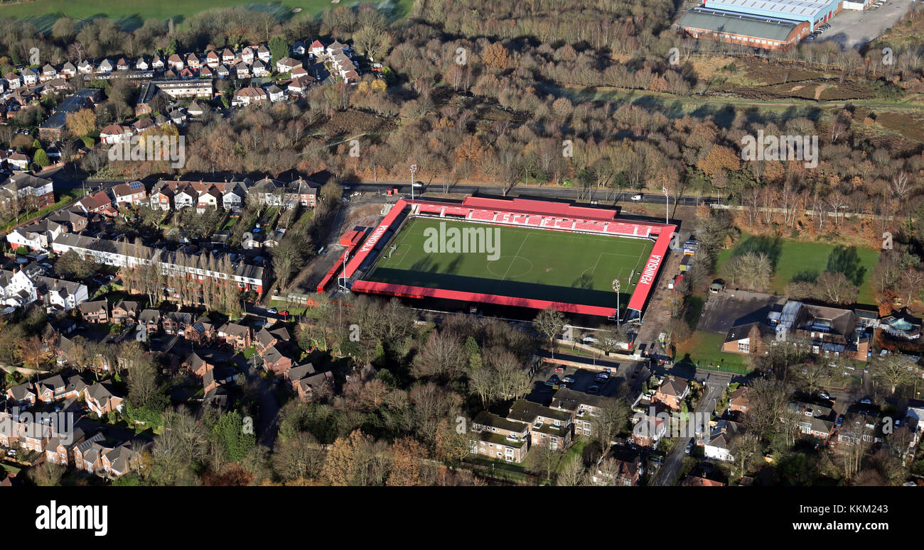 Vue aérienne du terrain de football de Salford City FC, Manchester, UK Banque D'Images