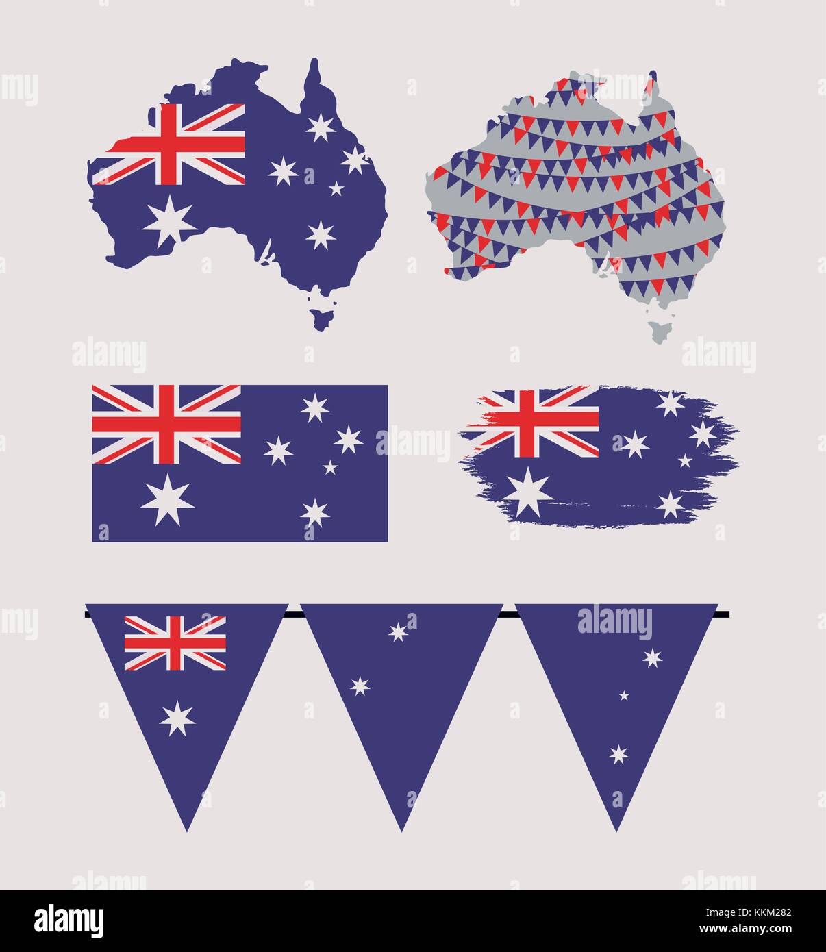 Ensemble d'icônes de l'Australie jour avec des cartes d'australie drapeaux et guirlandes Illustration de Vecteur