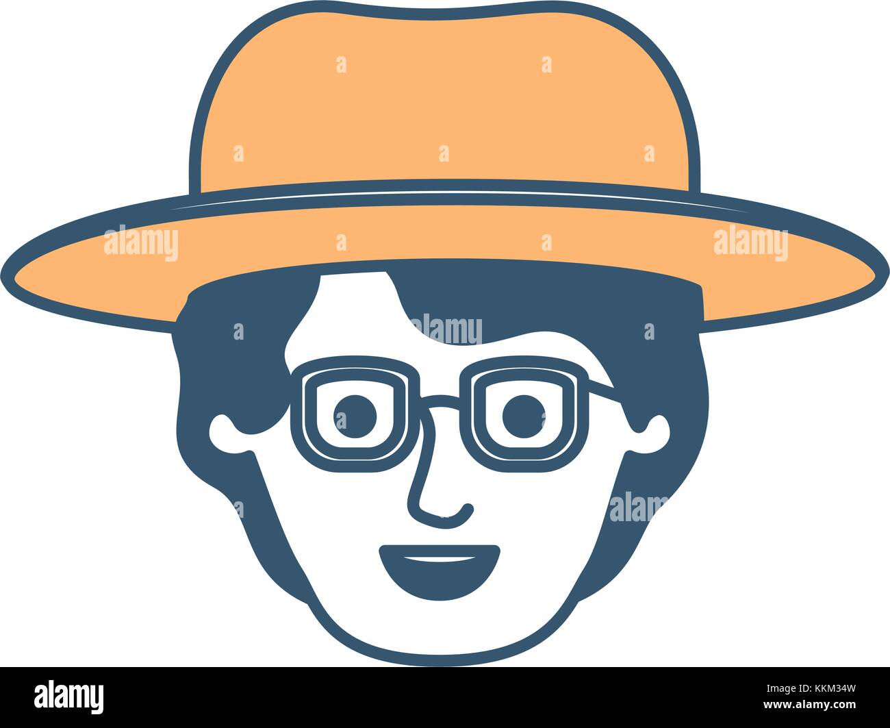 Visage Homme avec chapeau et lunettes et cheveux ondulés couleur court dans les sections d'ossature Illustration de Vecteur