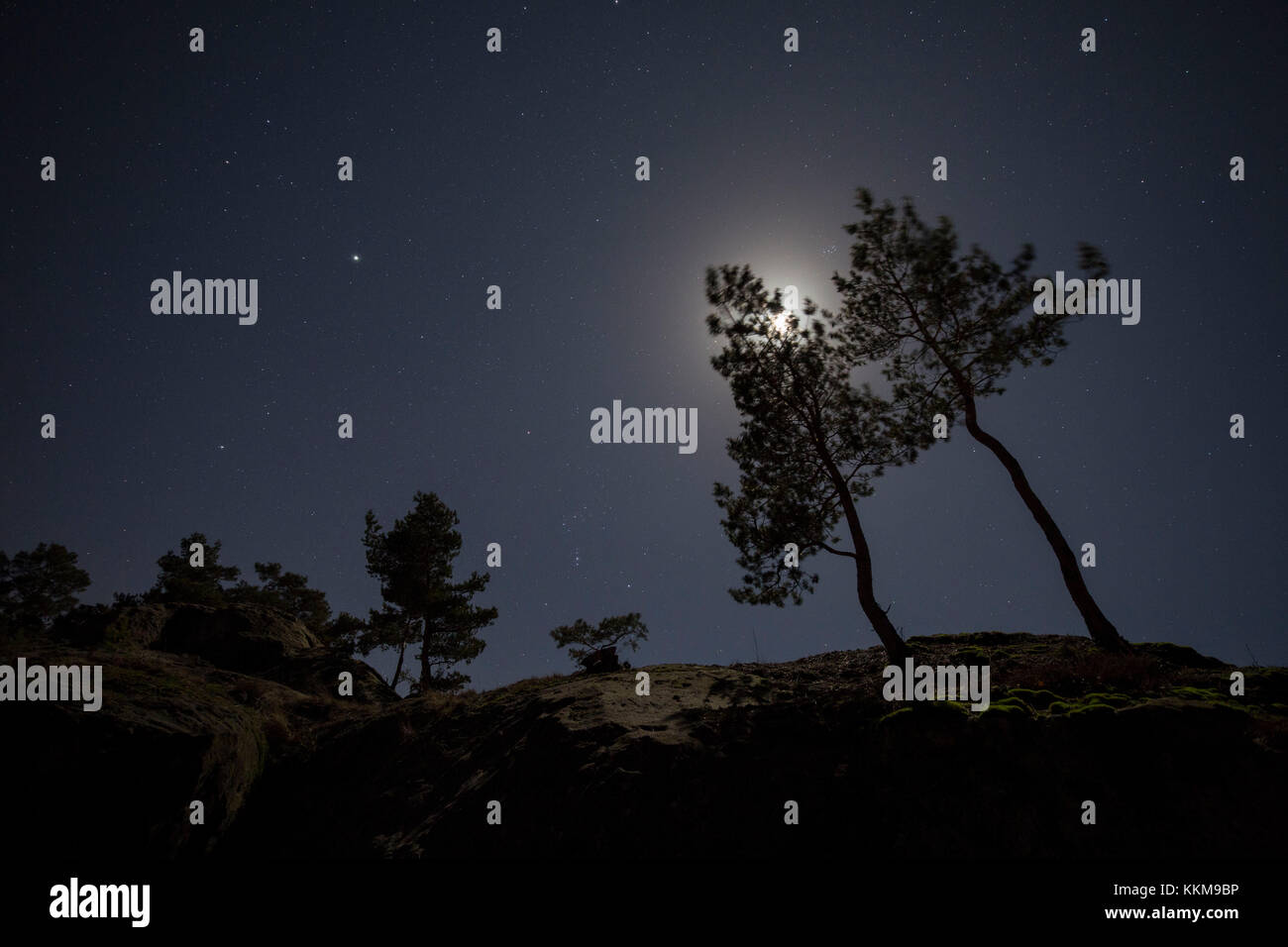 Mur du diable la nuit, Harz, Basse-Saxe, Allemagne, Banque D'Images