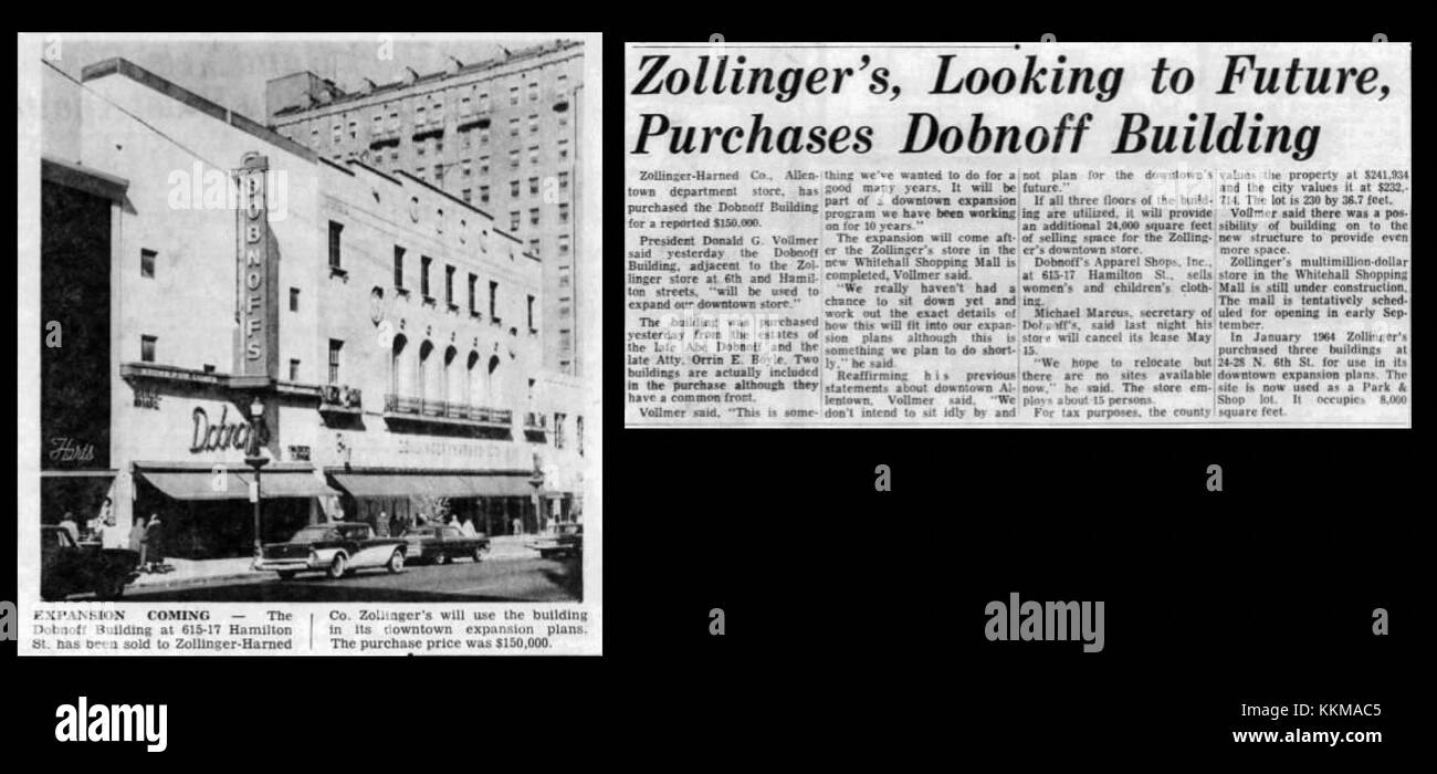 1966 - Zollingers achète Dobnoff's - 16 Mar MC - PA Allentown Banque D'Images
