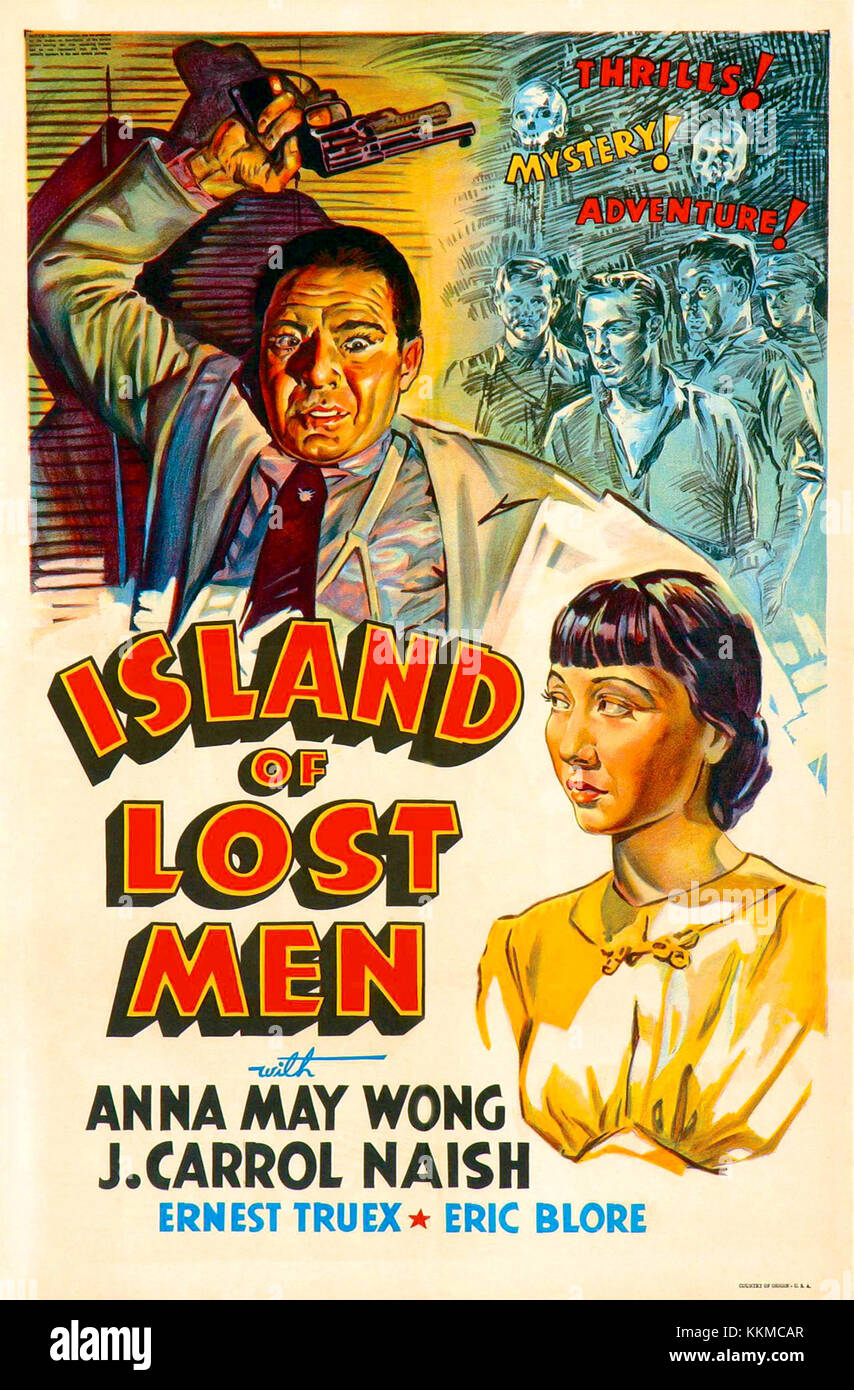L'affiche « L'île des hommes perdus » représente le film des années 1930, qui raconte l'histoire d'un homme coincé sur une île. L'affiche met en lumière les thèmes dramatiques de la survie, de l'isolement et de l'aventure, dépeignant les défis émotionnels et physiques auxquels le protagoniste est confronté. Banque D'Images