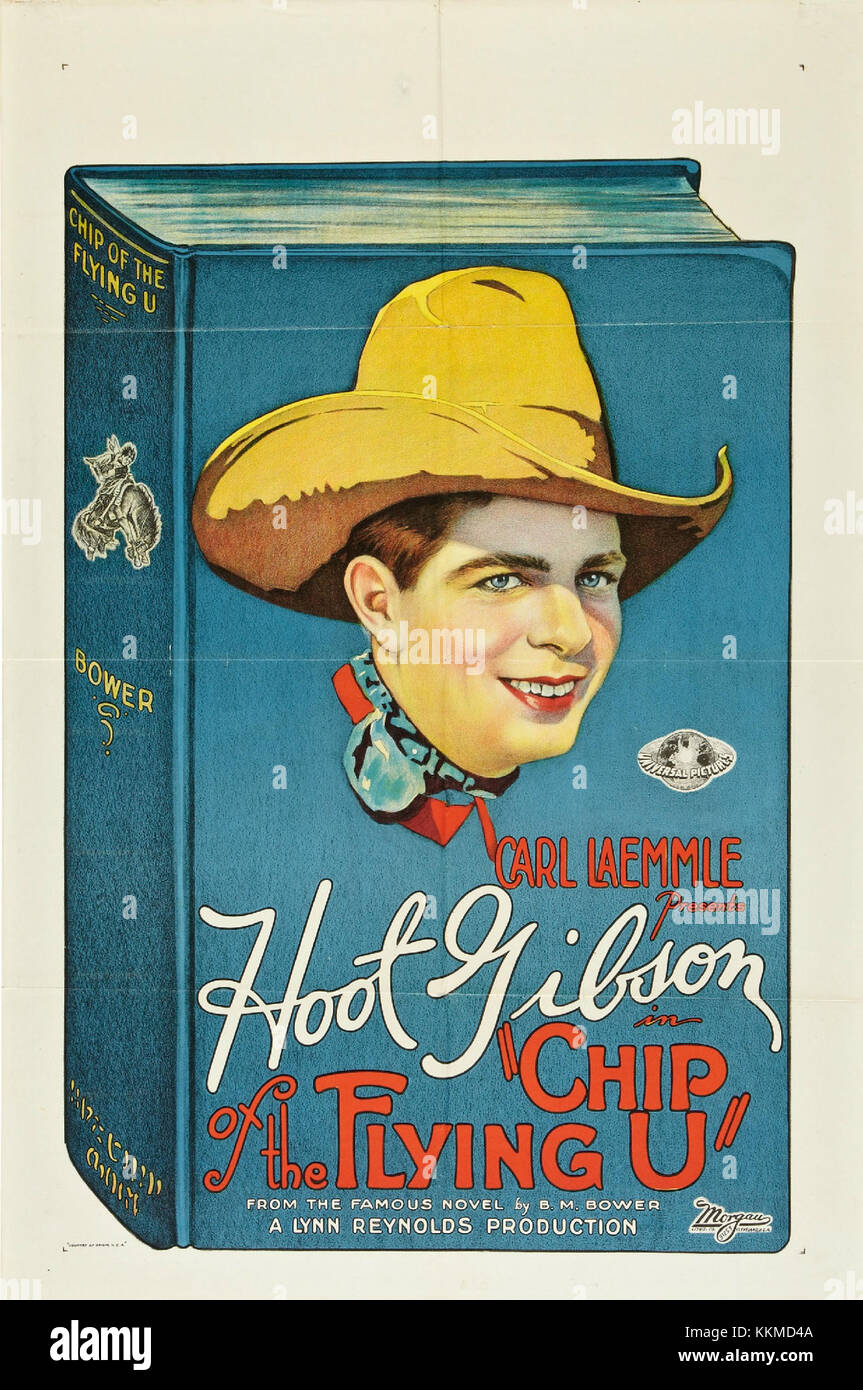 L'affiche de « Chip of the Flying U » représente le film occidental emblématique, sorti en tant que film muet. Le film suit le personnage de Chip, un cow-boy, dans une série d'événements aventureux et dramatiques dans le contexte de l'Ouest américain. L'affiche reflète les thèmes de l'aventure, de la bravoure et du style de vie sauvage de l'Occident. Banque D'Images