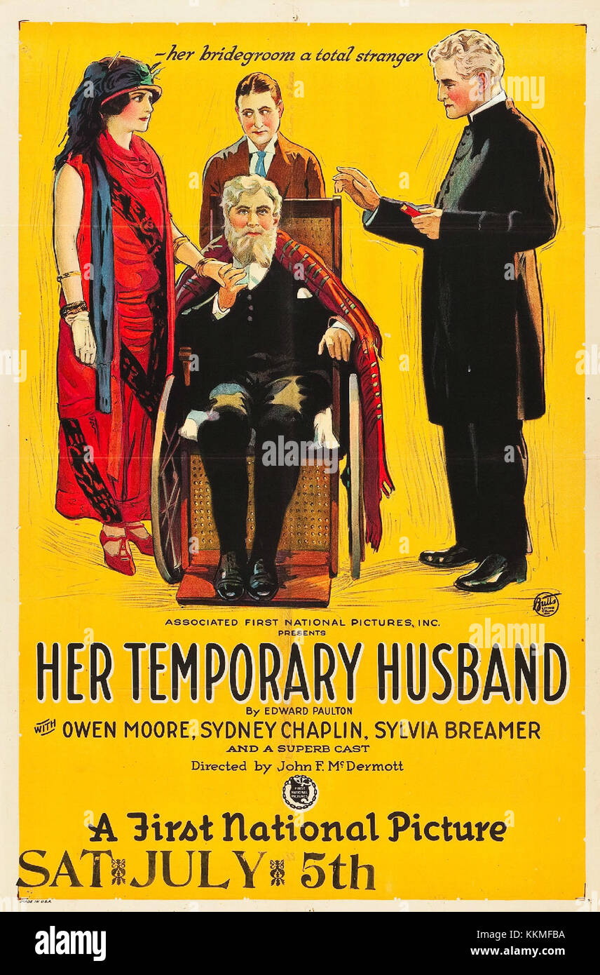 L'affiche de « son mari temporaire » reflète le genre de comédie romantique du début du XXe siècle. Le scénario du film est centré sur des situations comiques entourant un mariage temporaire. Banque D'Images