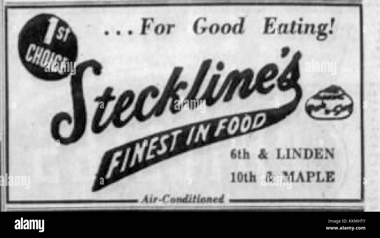 Steckline's Diner, situé à 6th Street et Linden Street à Allentown, Pennsylvanie, appartenait à Charles Steckline dans les années 1950 et 1960 Le restaurant proposait une cuisine américaine classique et était un établissement local populaire à son époque. Banque D'Images