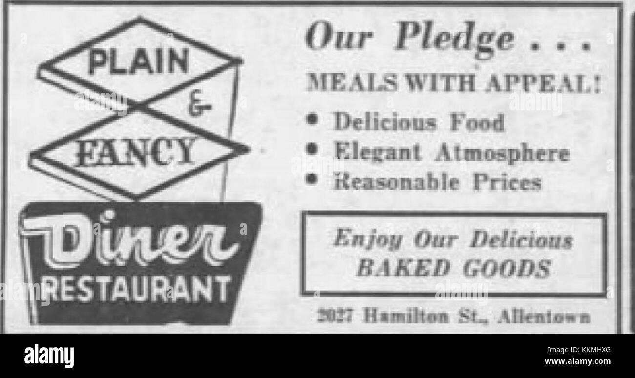 Le Plain & Fancy Diner à Allentown, en Pennsylvanie, est un exemple notable de la culture des restaurants américains du milieu du XXe siècle. Cette photo, prise le 14 octobre 1962, capture le dîner à son apogée, mettant en valeur l'architecture et l'atmosphère classiques des dîners américains. Banque D'Images