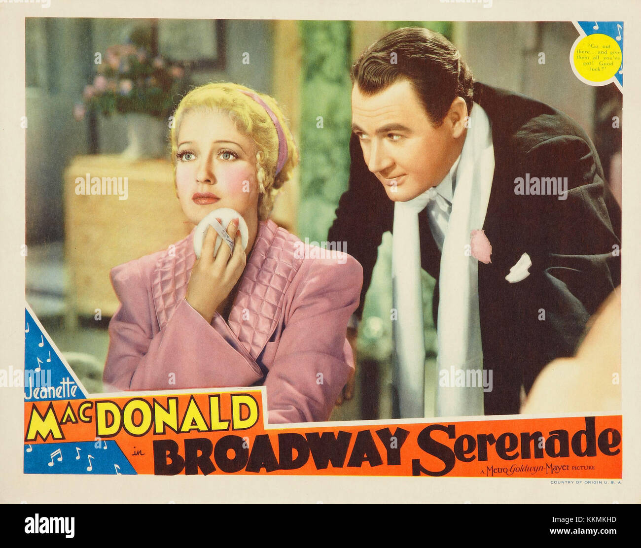 Une carte de lobby du film de 1929 *Broadway Serenade*, mettant en vedette des acteurs clés et des scènes de cette comédie musicale de l'époque sonore. Le film montre la transition des films muets aux bavardages à Hollywood. Banque D'Images