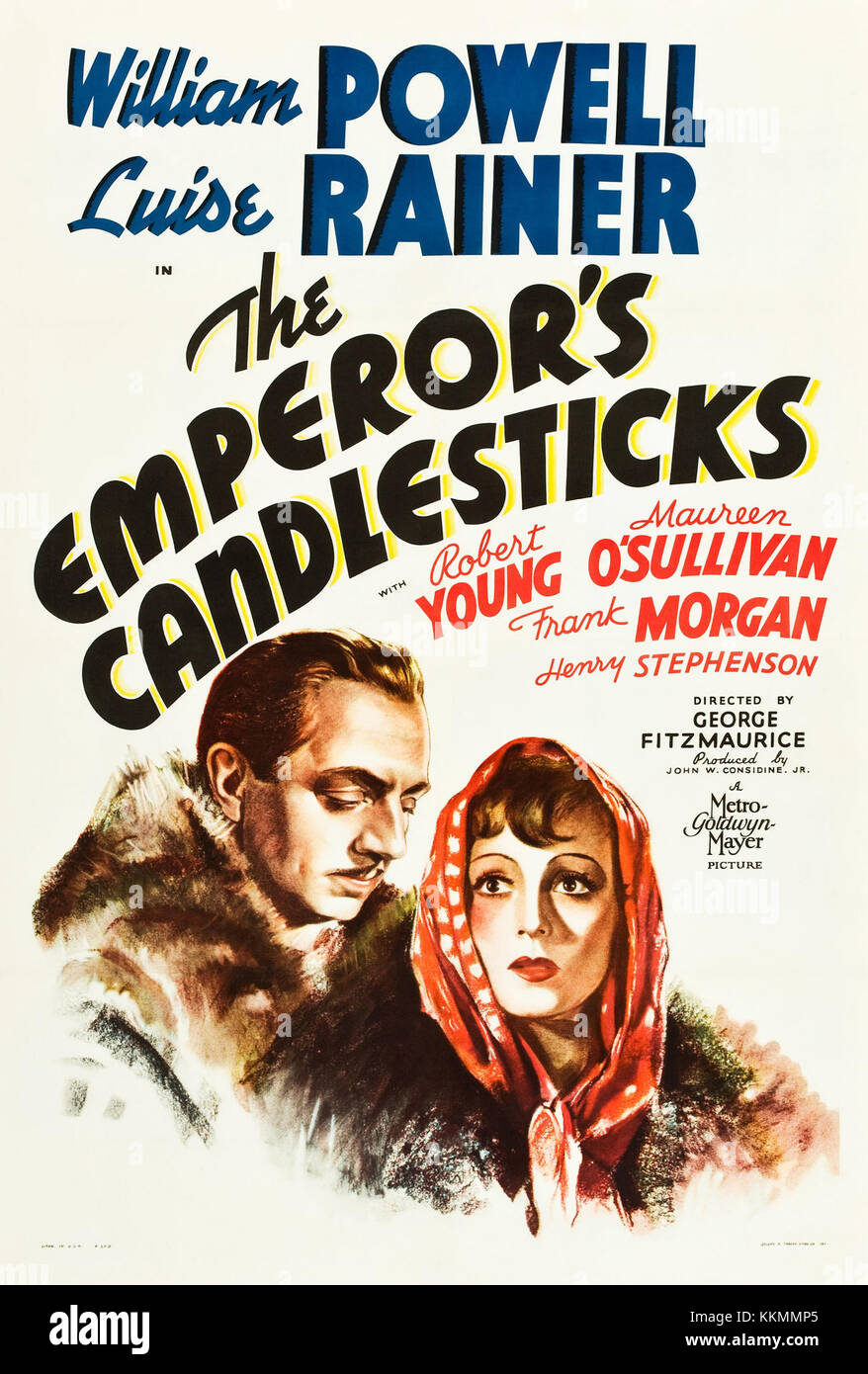 Cette affiche fait la promotion des chandeliers de l'empereur, faisant éventuellement référence à une pièce historique ou à une production théâtrale. Le titre suggère qu'il peut impliquer des thèmes royaux ou impériaux. Banque D'Images