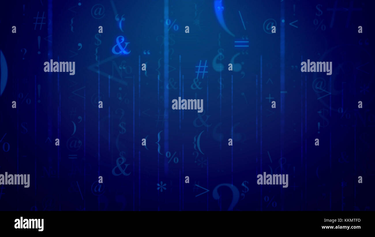 Une impressionnante illustration 3d'ailes de symboles de l'ordinateur placé dans le cyberespace bleu avec un réseau. Les plus nombreuses sont les virgules, au-signes, est égal à Banque D'Images