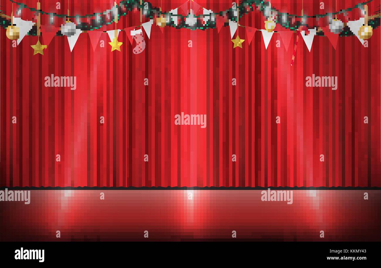 Décoration de Noël accroché sur scène rideau rouge Illustration de Vecteur