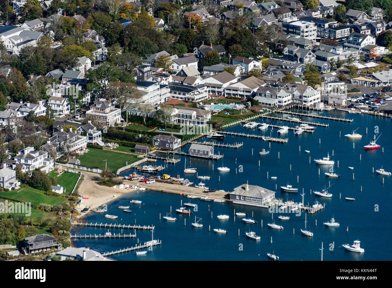 Vue aérienne du port de Falmouth, Martha's Vineyard, Massachusetts, USA. Banque D'Images