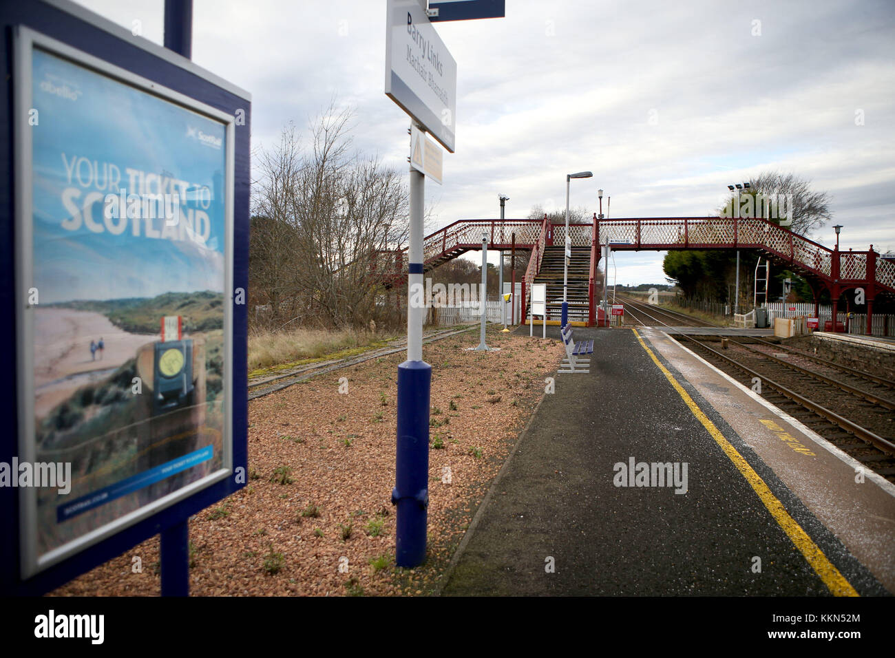 Barry Liens gare près de Carnoustie dans Angus qui a été identifié comme la Grande-Bretagne les moins utilisés station après seulement 24 passagers ont voyagé vers ou à partir de la station en 2016/17, selon les données publiées par le Bureau du rail et de la route. Banque D'Images