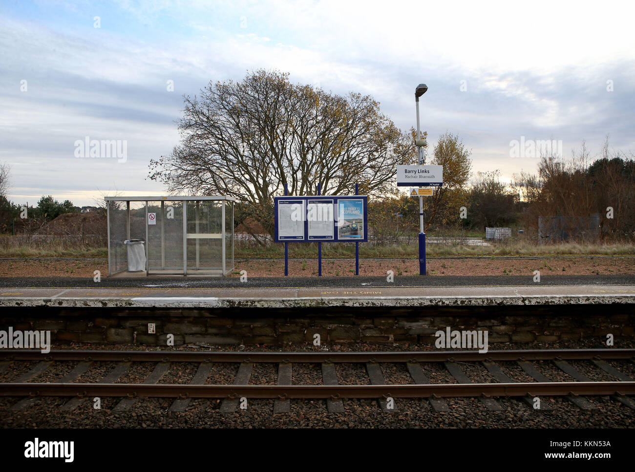 Barry Liens gare près de Carnoustie dans Angus qui a été identifié comme la Grande-Bretagne les moins utilisés station après seulement 24 passagers ont voyagé vers ou à partir de la station en 2016/17, selon les données publiées par le Bureau du rail et de la route. Banque D'Images