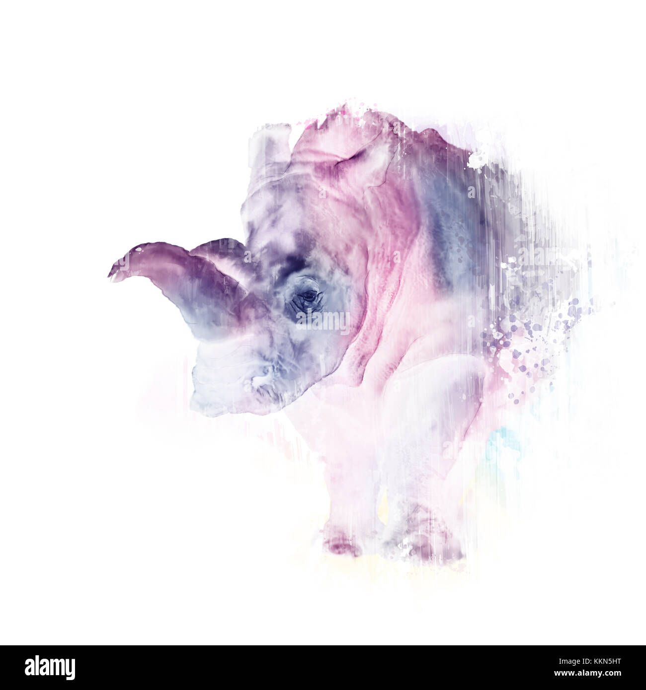 Peinture numérique de rhinoceros.la faune africaine et les animaux. Banque D'Images