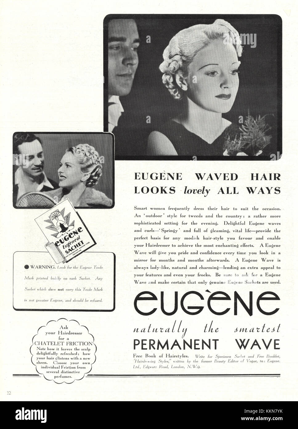 1938 Magazine BRITANNIQUE Eugene Ad permanente Banque D'Images